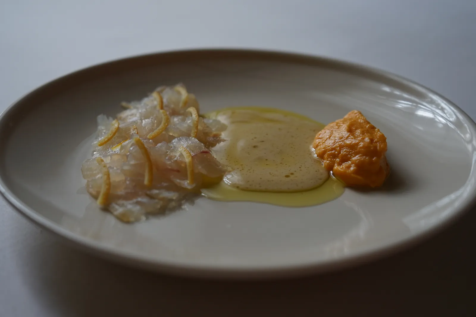 Pine smoked fish with caramelised buttermilk and pumpkin, private chef tasting menu